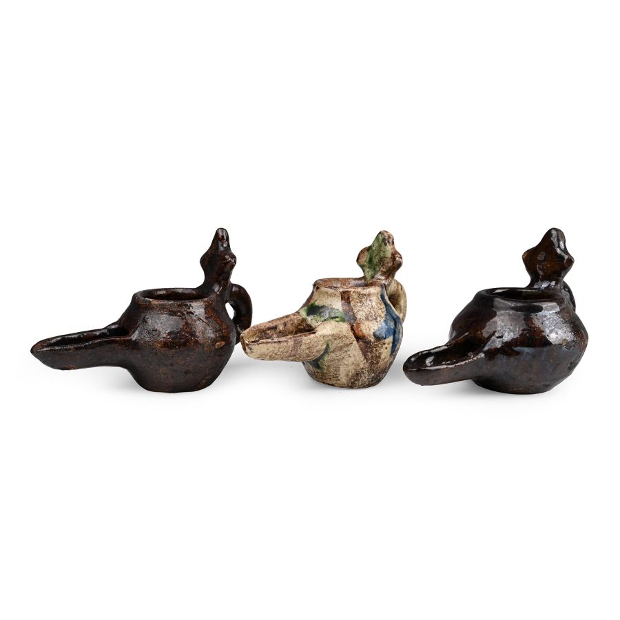 Western Asiatic Style Glazed Terracotta Oil Lamp Group