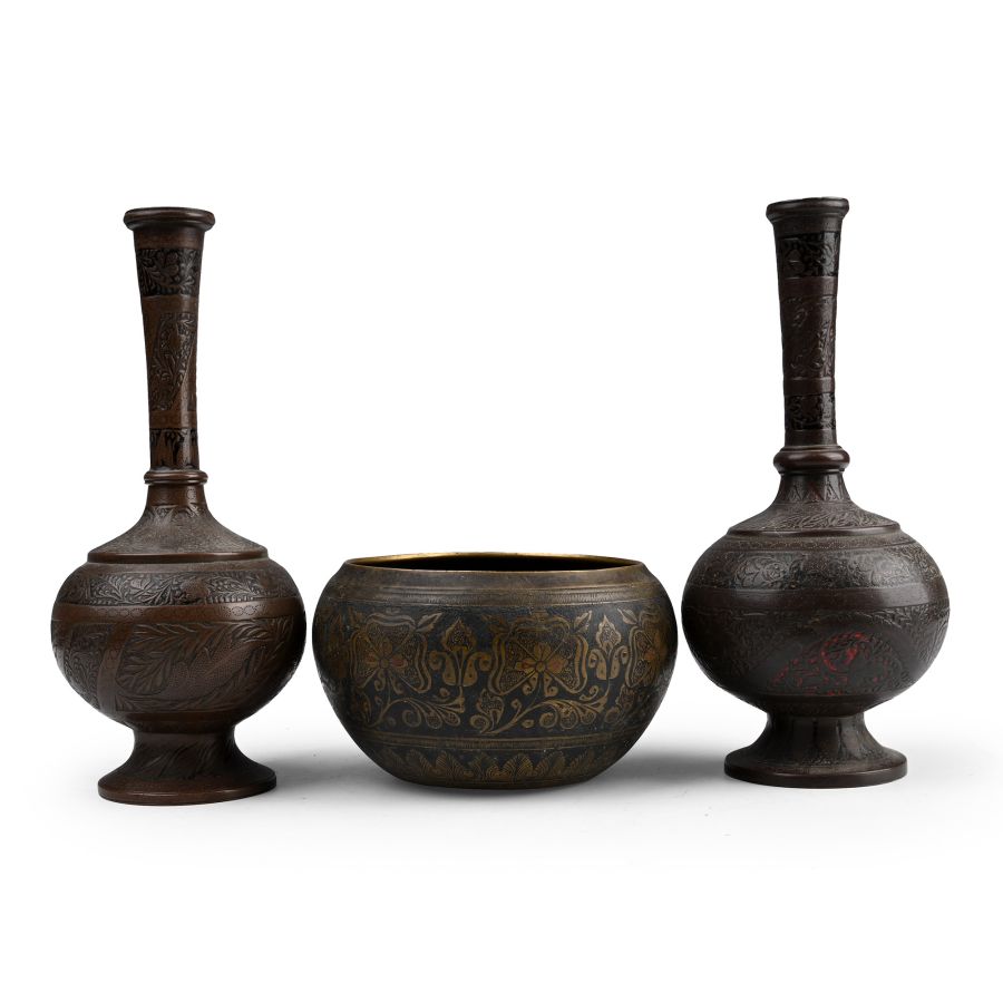 Vintage Enamelled Brass Vessel Group