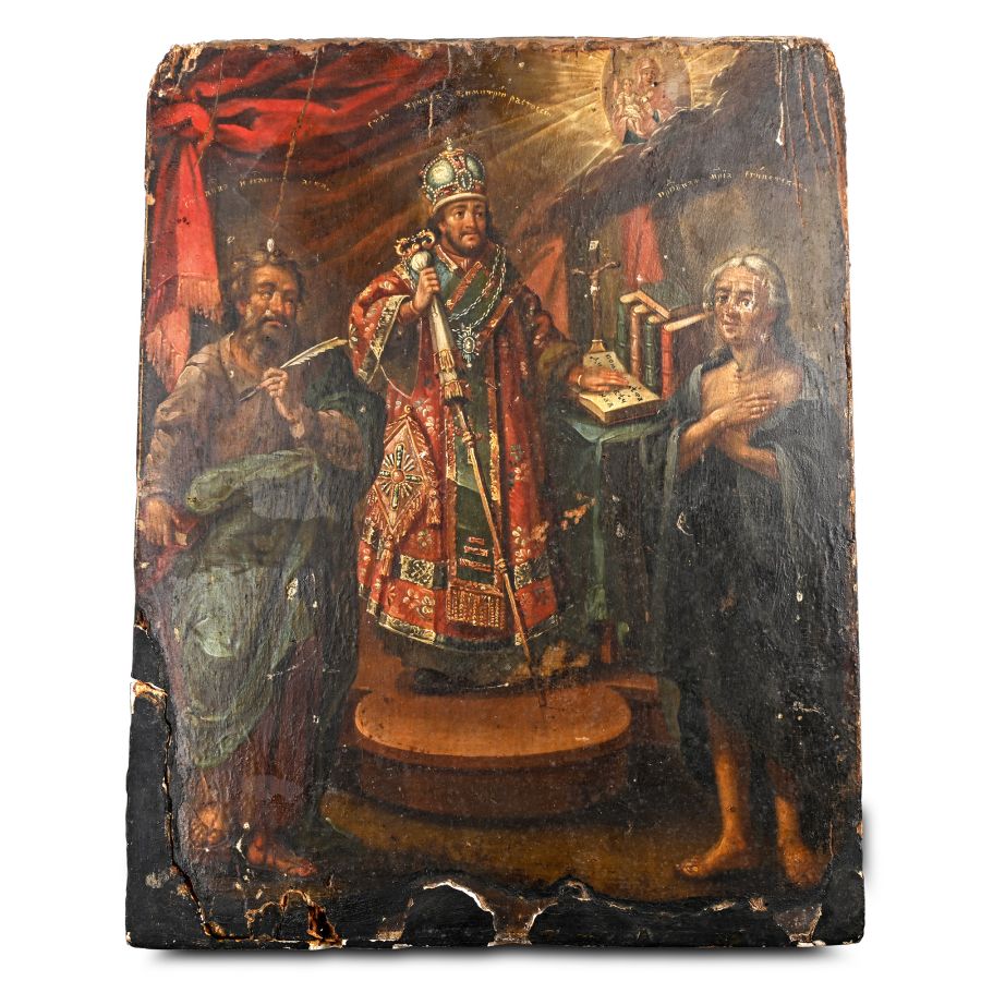 Antique Icon of Saint John Chrysostomos the Evangelist and Saint Mary of Magdala
