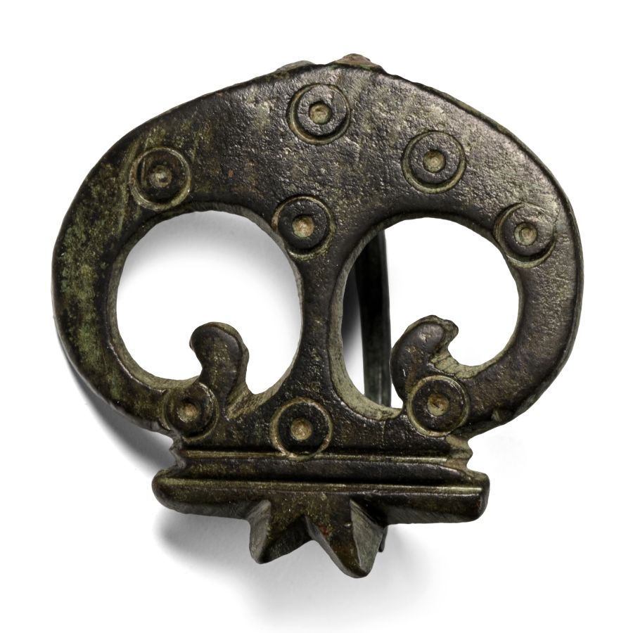 Roman Bronze Plate Brooch with Facing Bird Heads