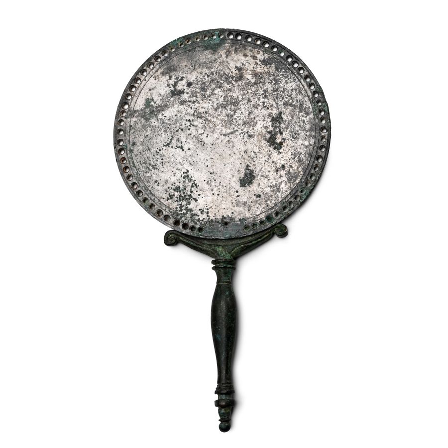 Roman Bronze Mirror Handle and Tinned Mirror