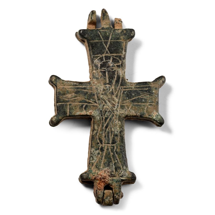 Byzantine Bronze Reliquary Cross Pendant