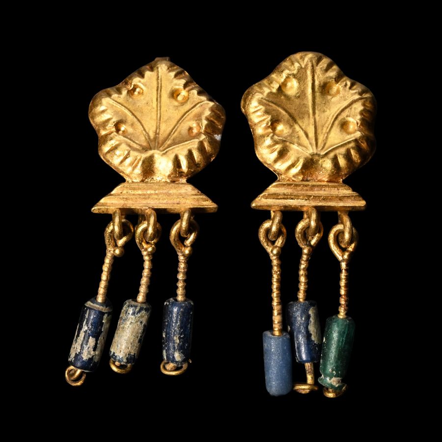 Roman Gold Earring Pair with Bead Drops