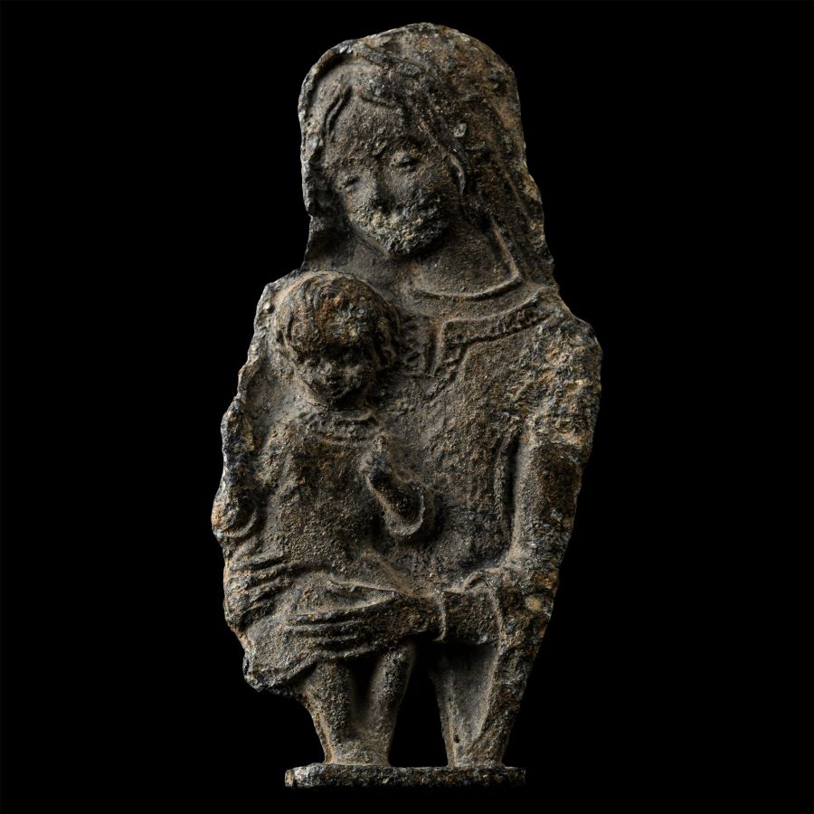 Medieval Lead Mary and Child Pilgrim's Plaque