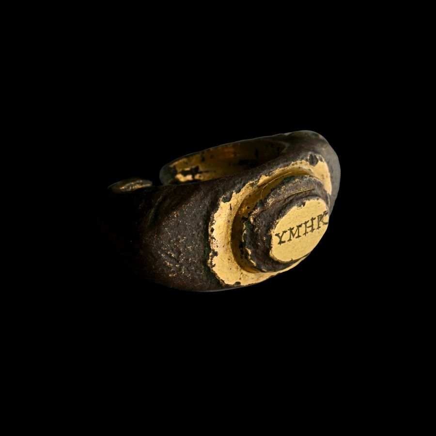 Roman Gilt Bronze Ring with Inscription