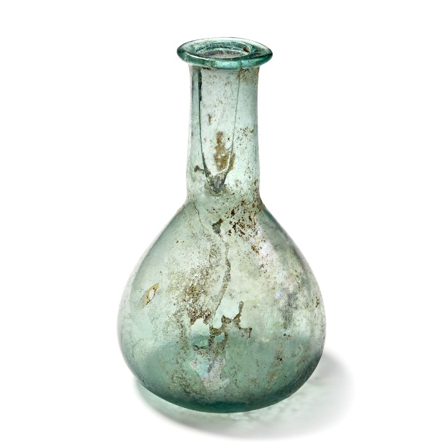 Roman Aqua Glass Bottle