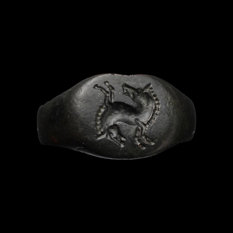 Greek Bronze Ring with Horse Protomes