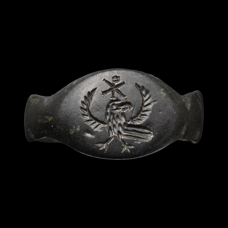 Byzantine Bronze Ring with Eagle and Christogram