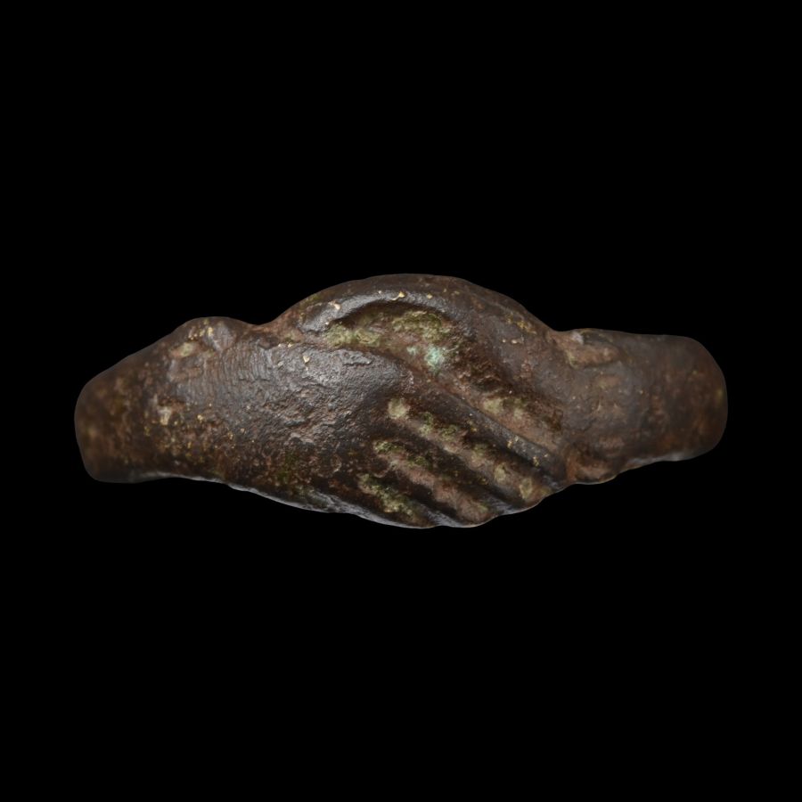 Tudor Period Bronze Clasped Hands Betrothal Ring