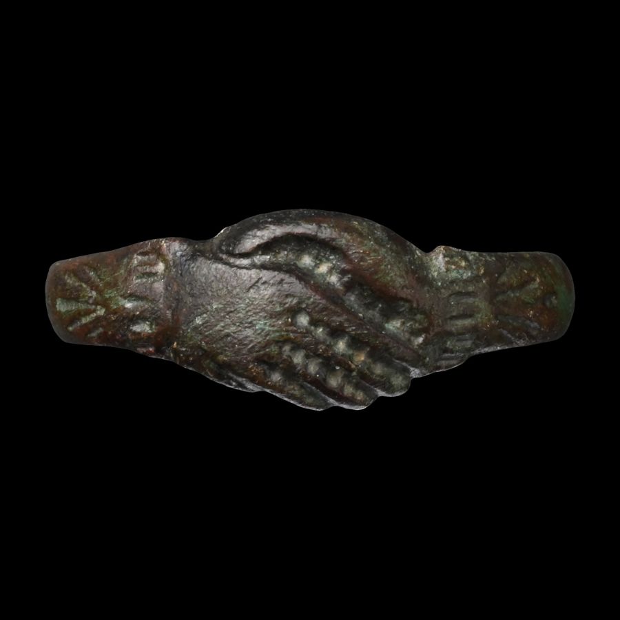 Tudor Period Bronze Clasped Hands Ring