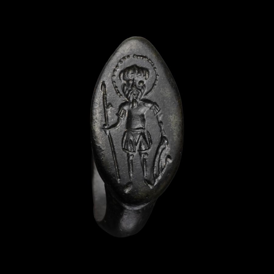 Byzantine Bronze Ring with Saint Demetrios
