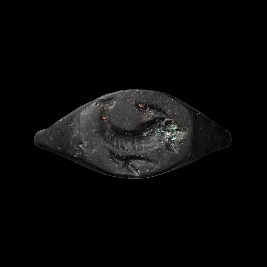 Greek Bronze Ring with Dolphin