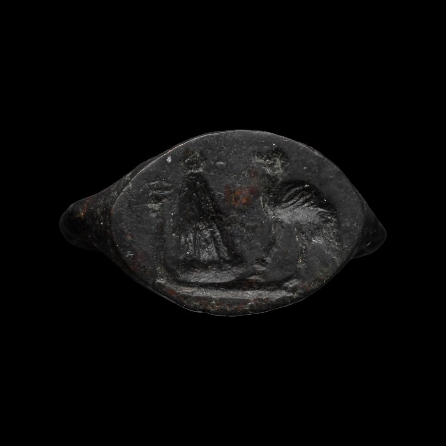 Greek Bronze Ring with Bird and Altar