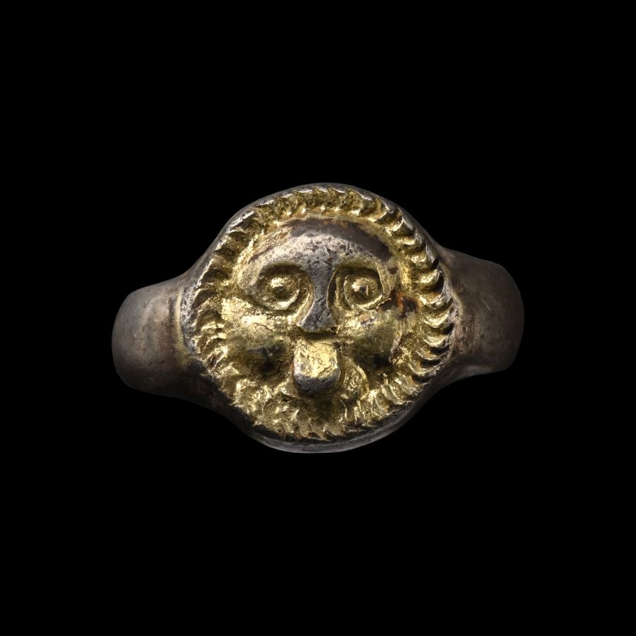 Greek Style Silver-Gilt Ring with Gorgoneion