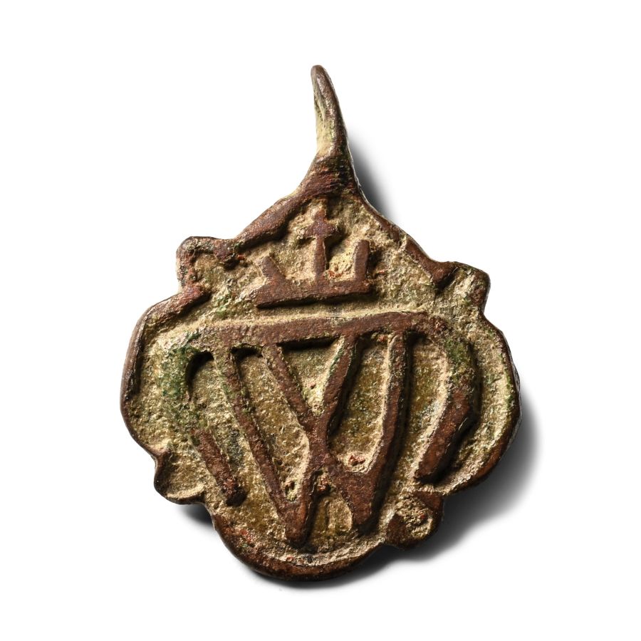 Medieval Knight's Bronze Heraldic Horse Harness Pendant with Crowned W