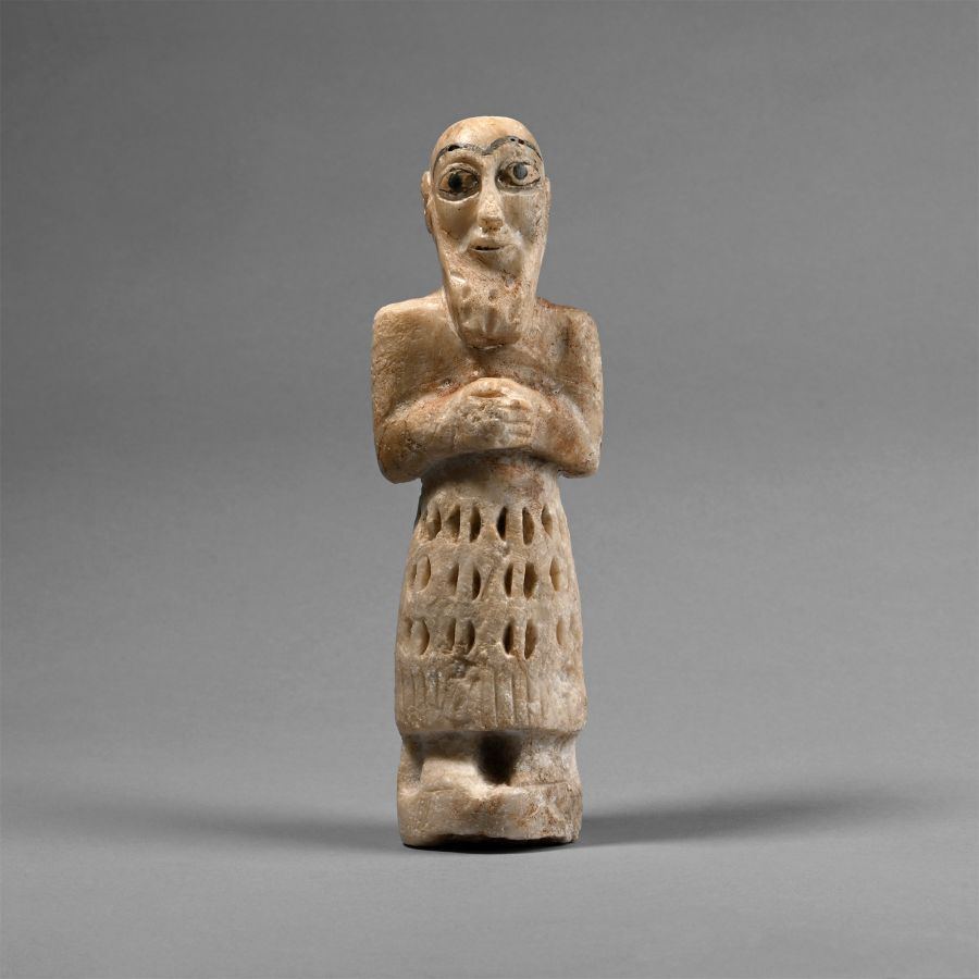 Large Sumerian Alabaster Votive Statue of a Male Worshipper
