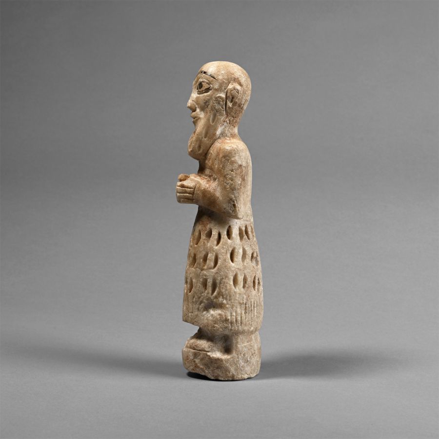 Large Sumerian Alabaster Votive Statue of a Male Worshipper