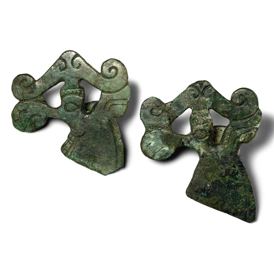Scythian Bronze Stag's Head Mount Pair