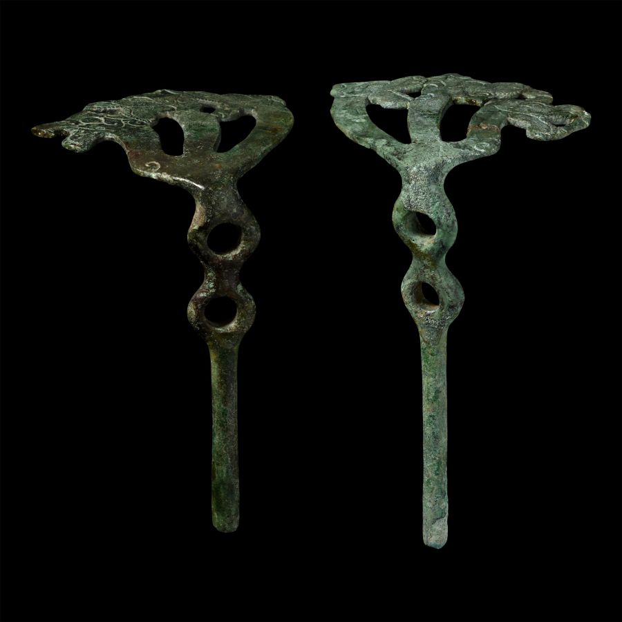 Scythian Bronze Horse Cheekpiece Pair Each with Three Dragons