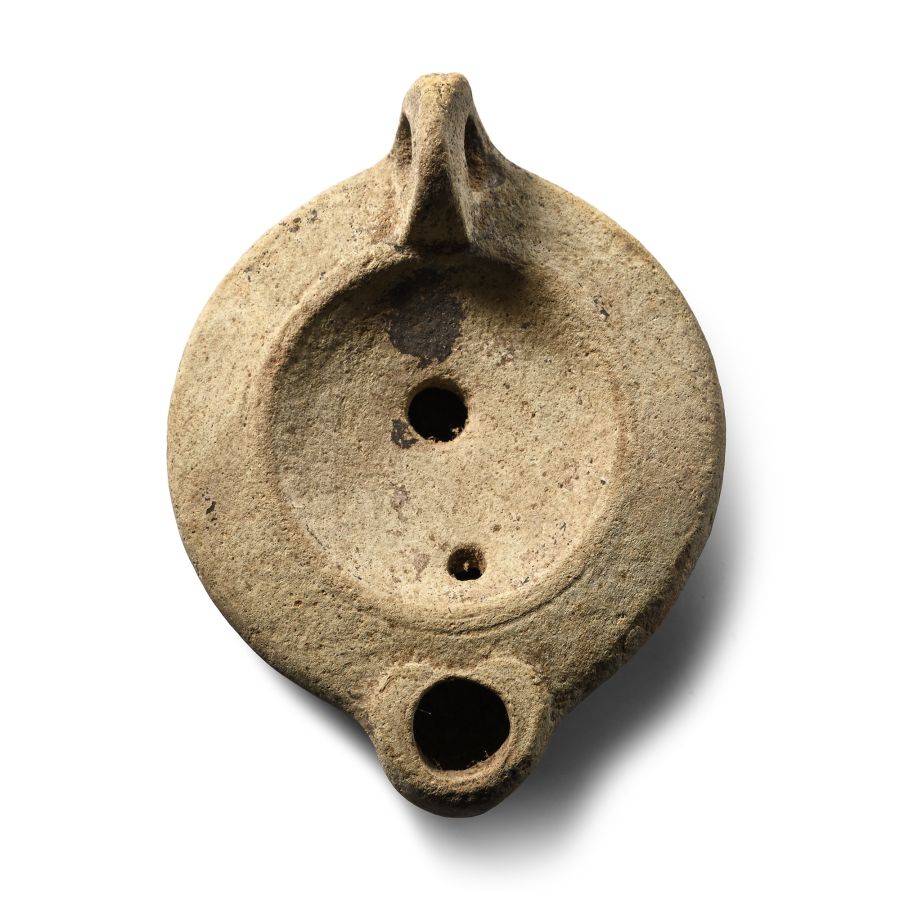 Large Roman Buffware Oil Lamp