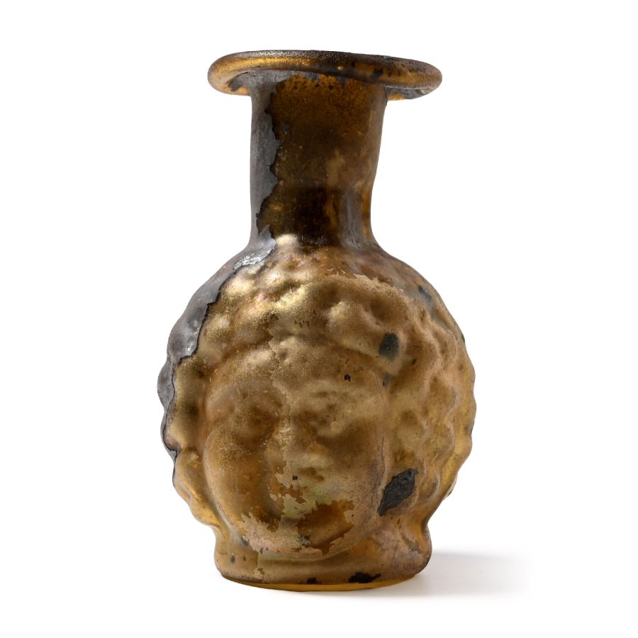 Roman Iridescent Mould Blown Glass Janus Flask