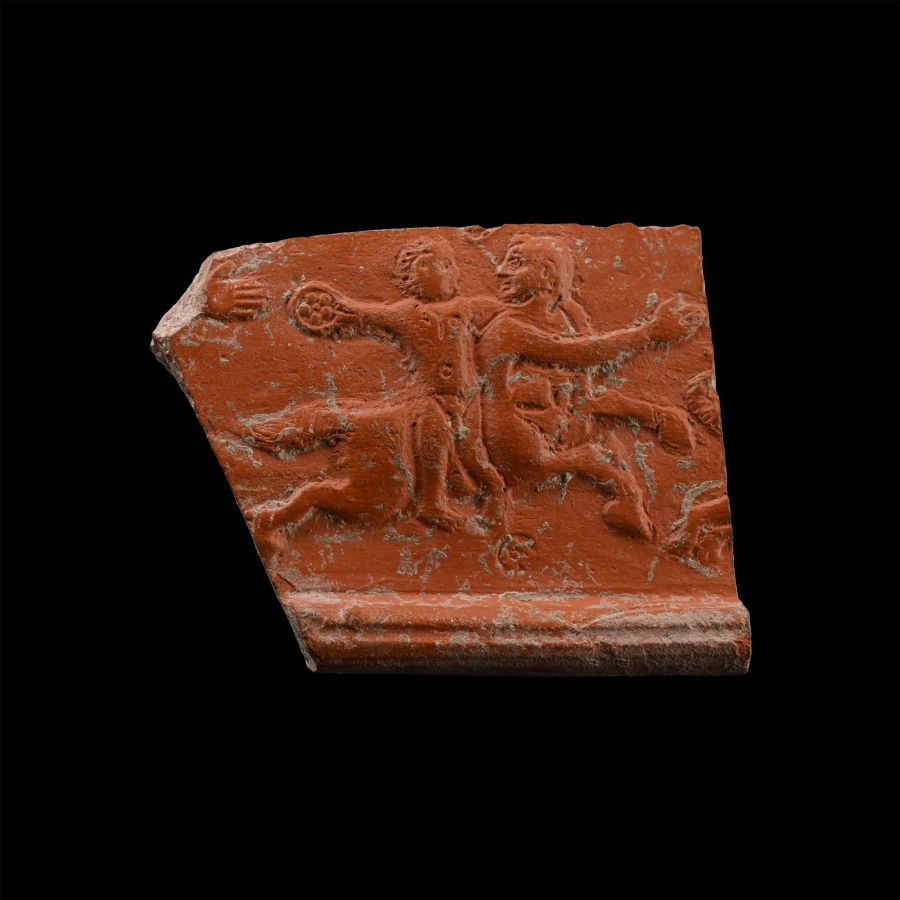 Roman Redware Vessel Sherd with Achilles Riding a Centaur