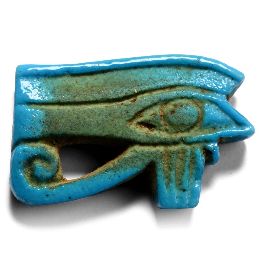 Egyptian Bright Blue Faience Eye of Horus Amulet