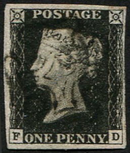 1d Pl. 4 'FD' (SG 1 'INTENSE-BLACK') VFU