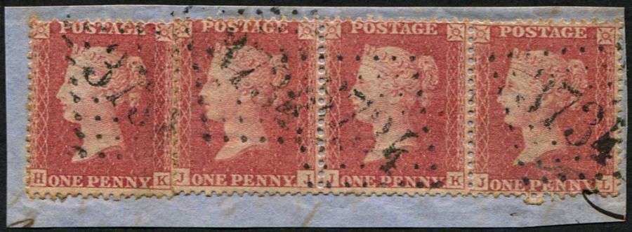 1d SG 39 (P.39) STRIP OF 4 'FRENCH LOZENGE' CANCELS