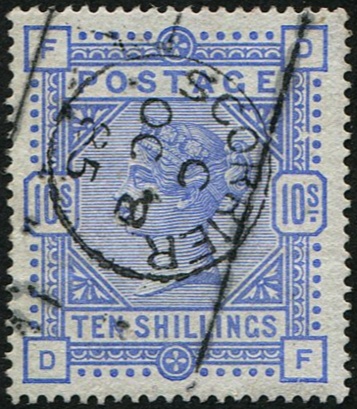 10/- COBALT SG 182 VFU, 'Scourier.1885'