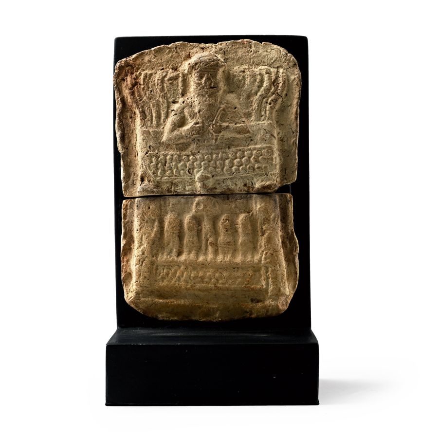 Old Babylonian Terracotta Plaque with God in Chariot Drawn by Lions