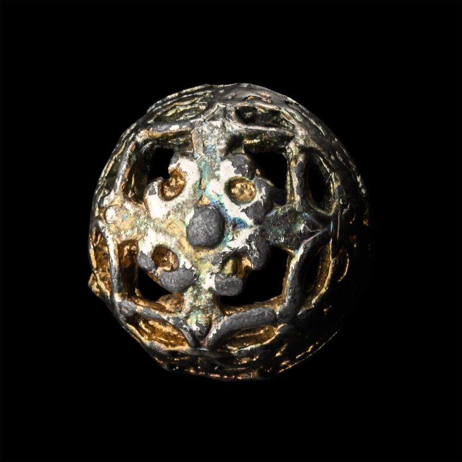 Tudor Period Silver-Gilt Button with Floral Design