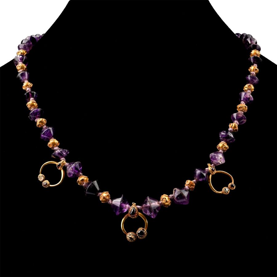Roman Amethyst, Gold and Garnet Bead Necklace