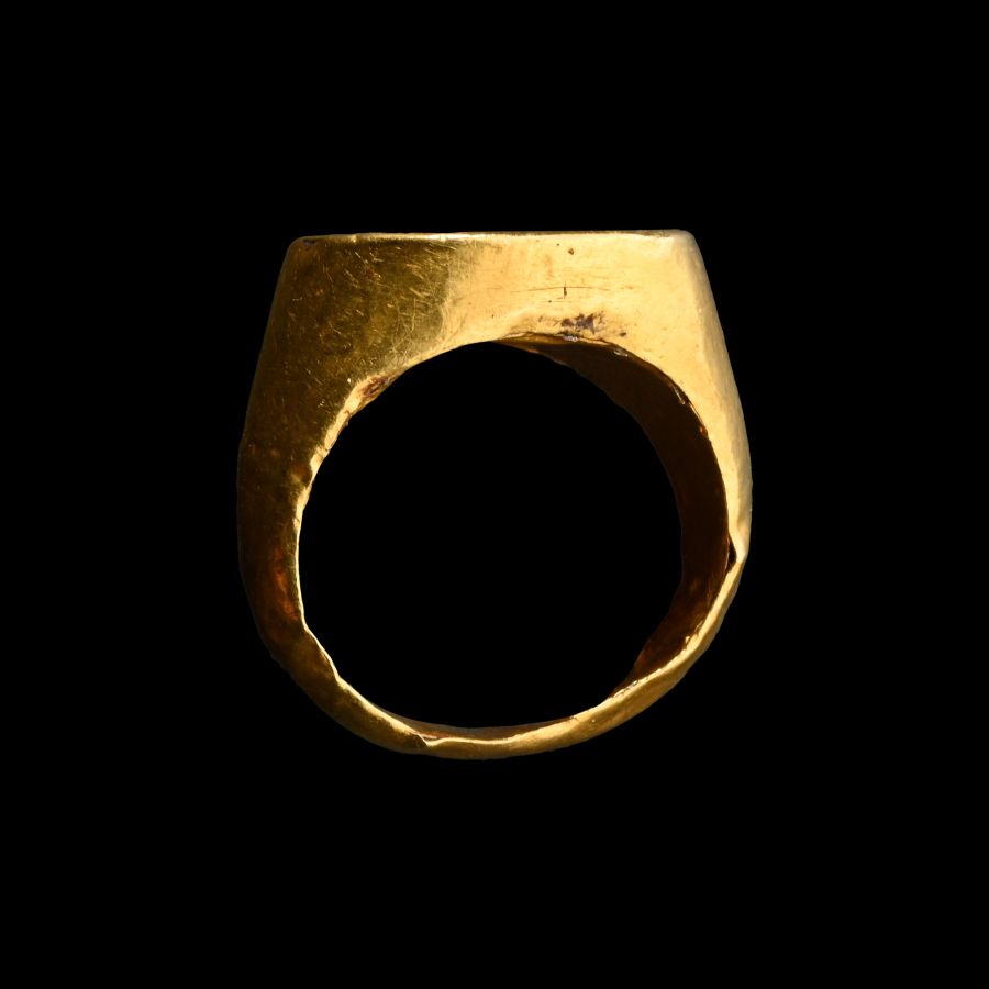 Greek Gold Ring with Garnet Gemstone with Portrait