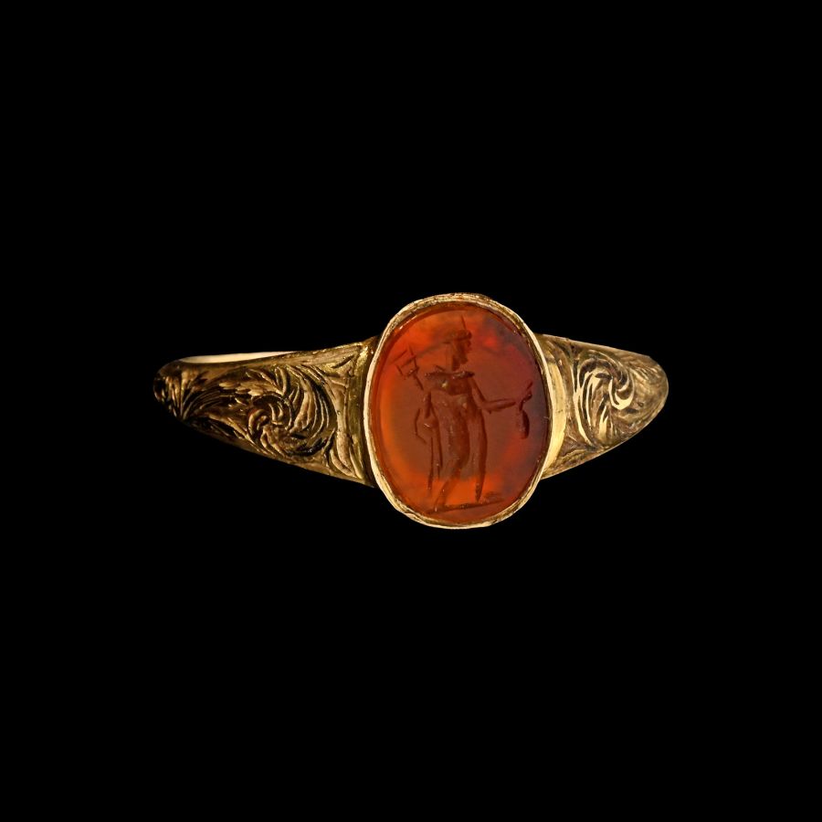 Stuart Period Gold Ring with Roman Carnelian Gemstone of Mercury
