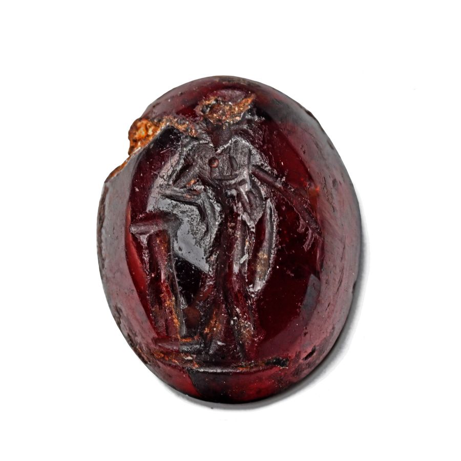 Greek Garnet Gemstone with Apollo Standing