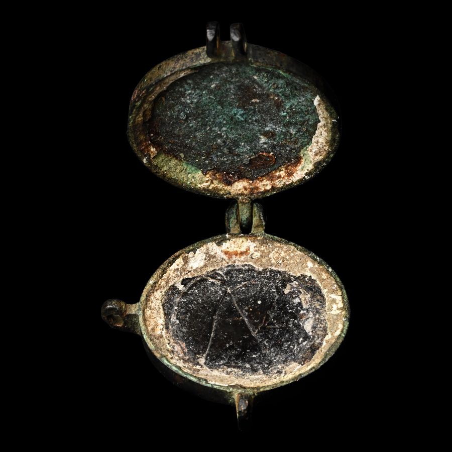 Medieval Bronze Pocket Mirror Case with Mirror