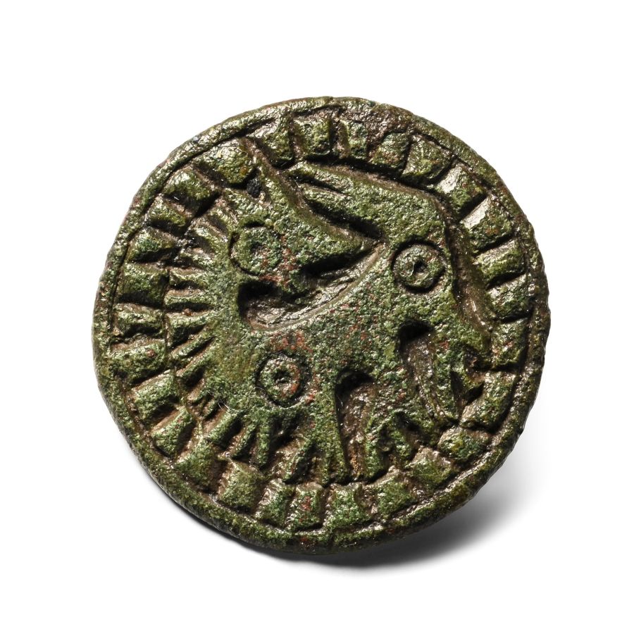 Anglo-Scandinavian Viking Bronze Disc Brooch with Beast Facing Back