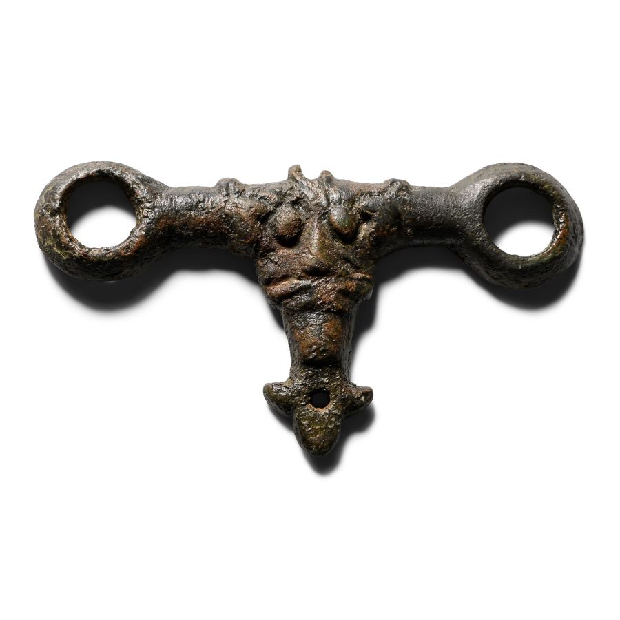 Anglo-Scandinavian Viking Bronze Strap Junction with Bearded Face