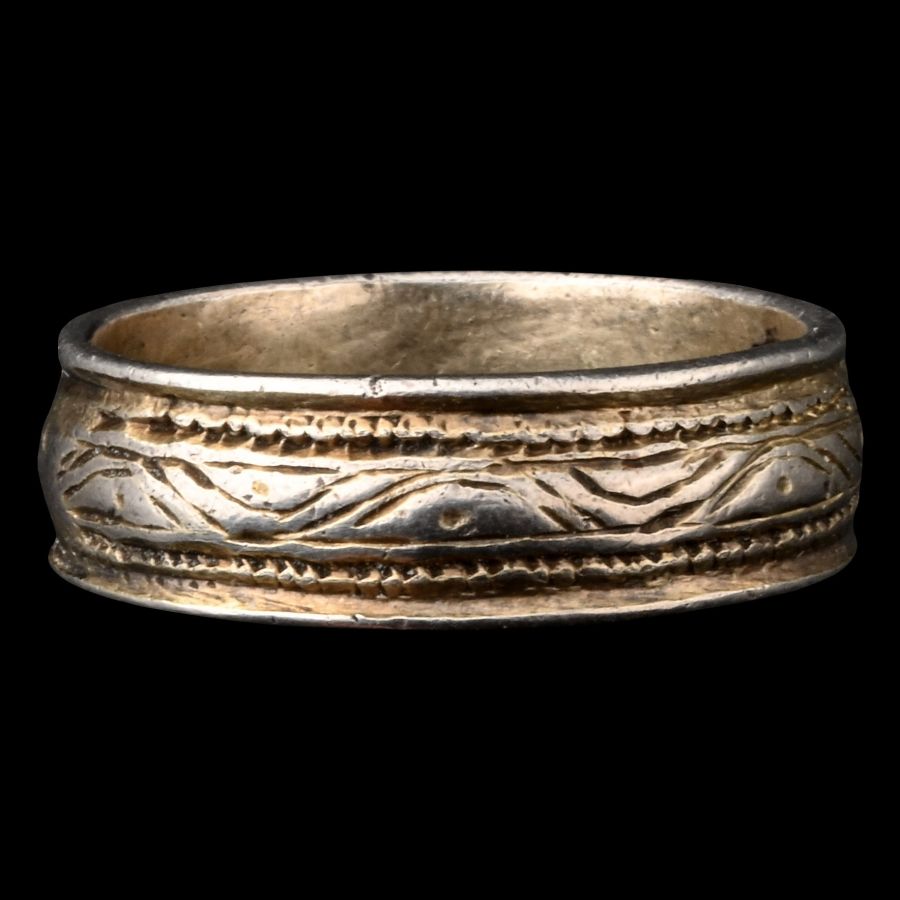 Medieval Silver-Gilt Ring with Meander Design