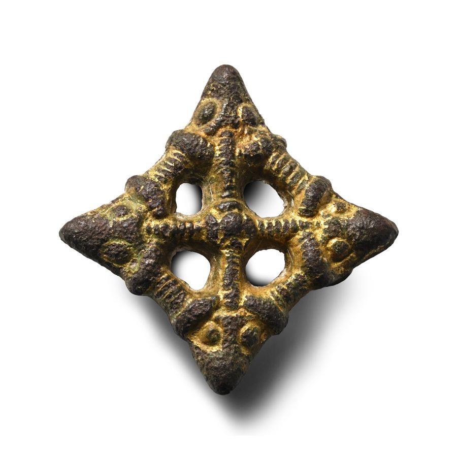 Anglo-Scandinavian Viking Gilt Bronze Borre Style Lozenge Brooch