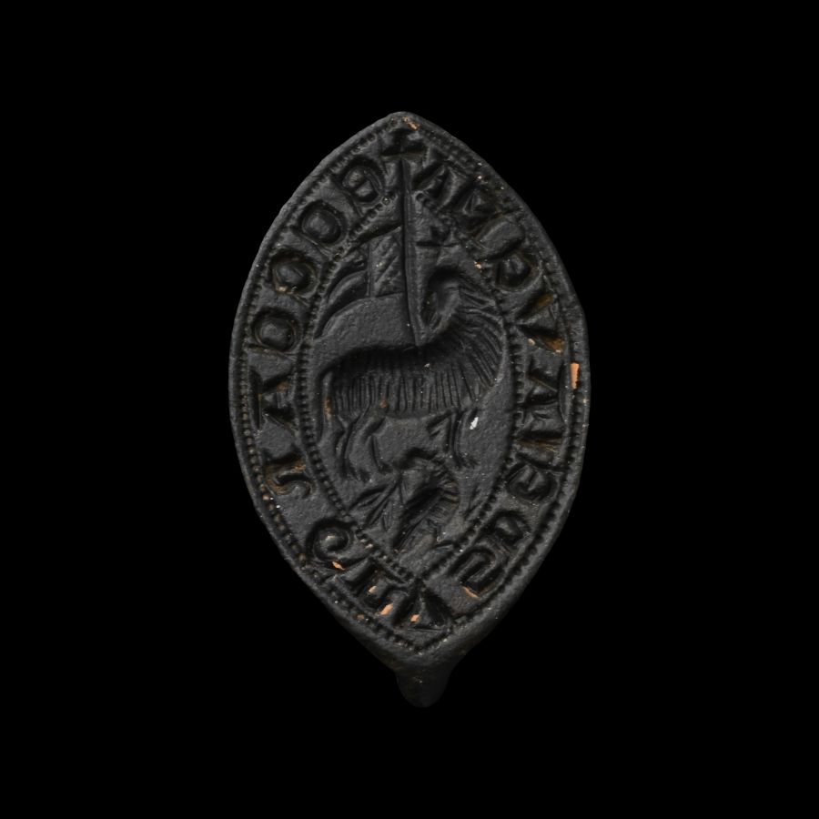 Large Medieval Bronze Vessica-Shaped Seal Matrix with Agnus Dei