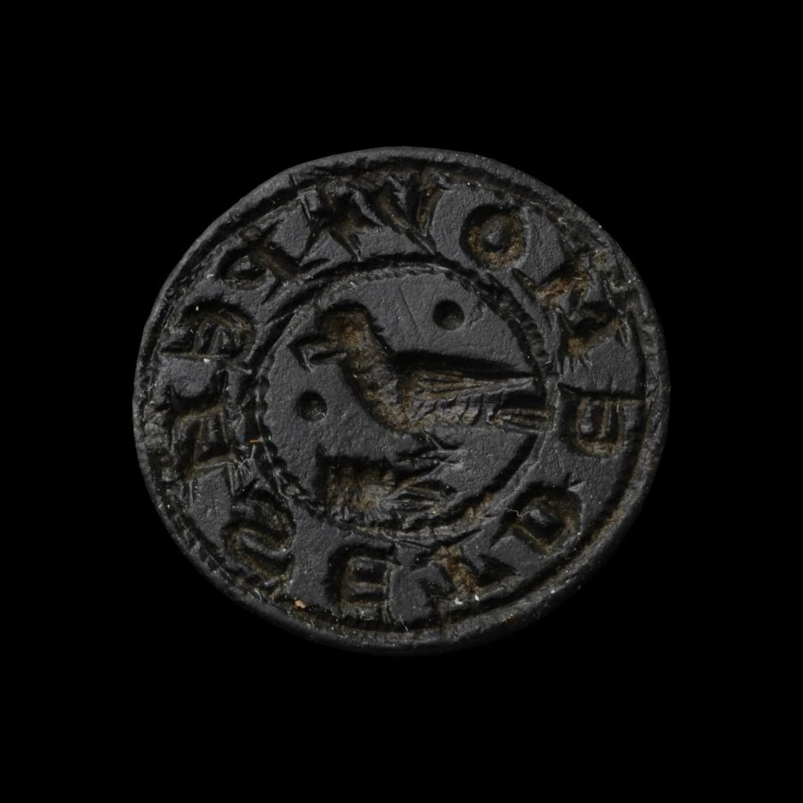 Medieval Bronze 'THINK OF ME' Round Seal Matrix with Perching Bird