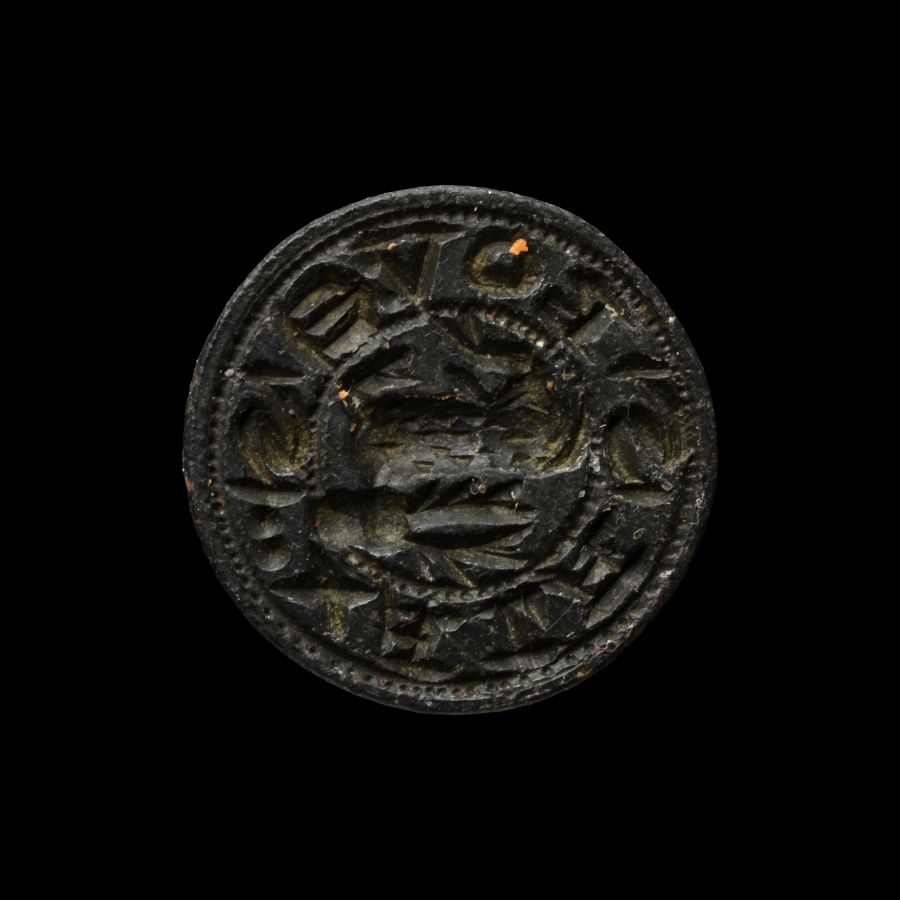 Medieval Bronze Round Seal Matrix with Stag