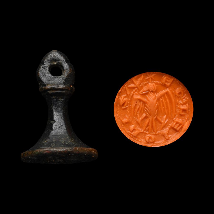Medieval Bronze Round Seal Matrix with Spread Eagle