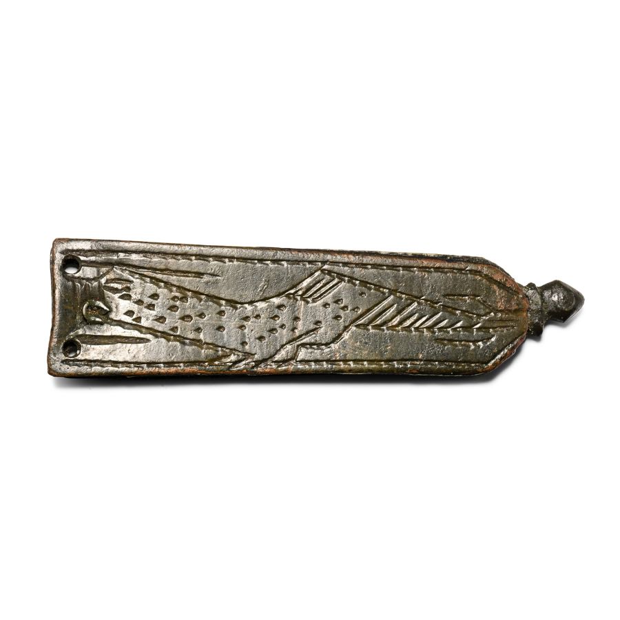 Large Medieval Bronze Strap End with Dragon