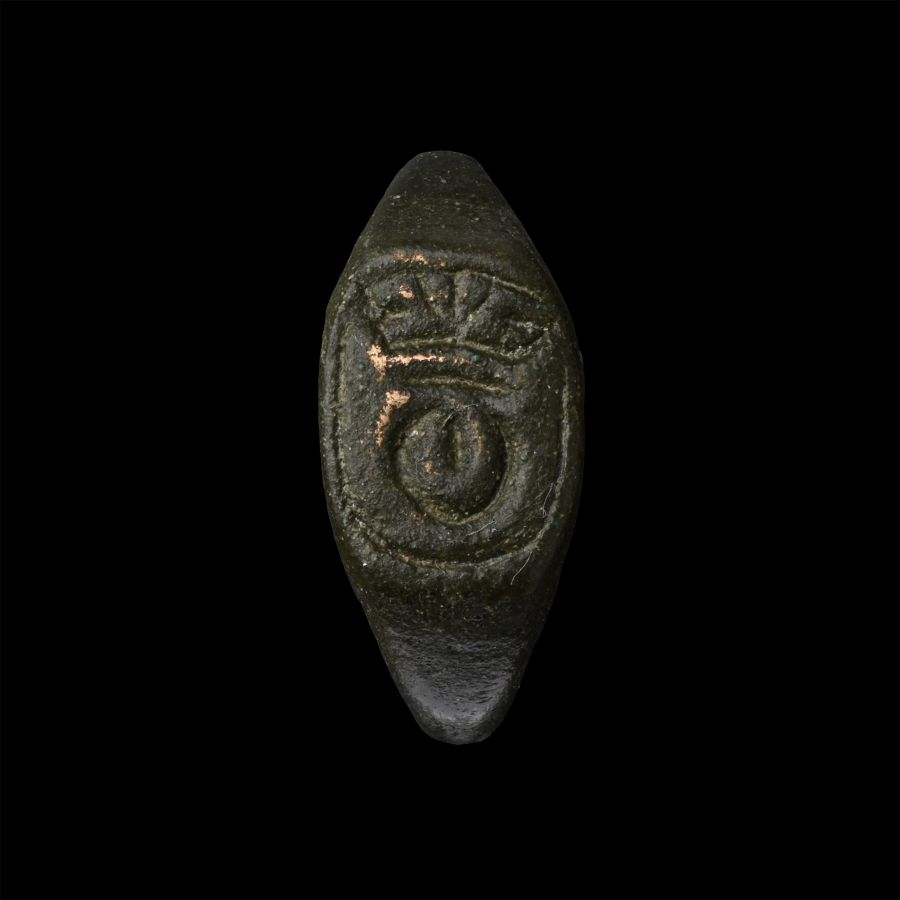 Medieval Bronze Signet Ring with Crowned T