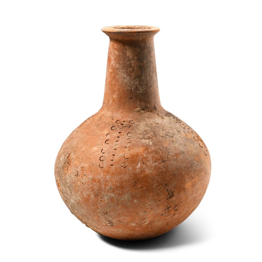 Roman Terracotta Bulbous Vase with Impressed Decoration