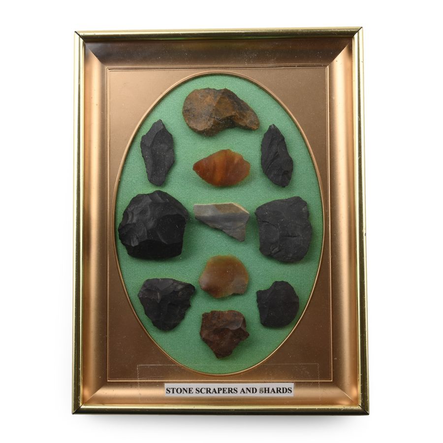 Stone Age Scrapers and Shards in Display Frame