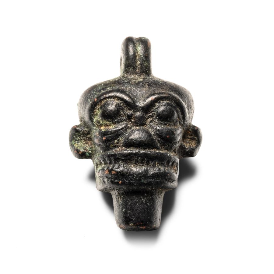 Neo-Assyrian Period Bronze Amuletic Humbaba Head Pendant